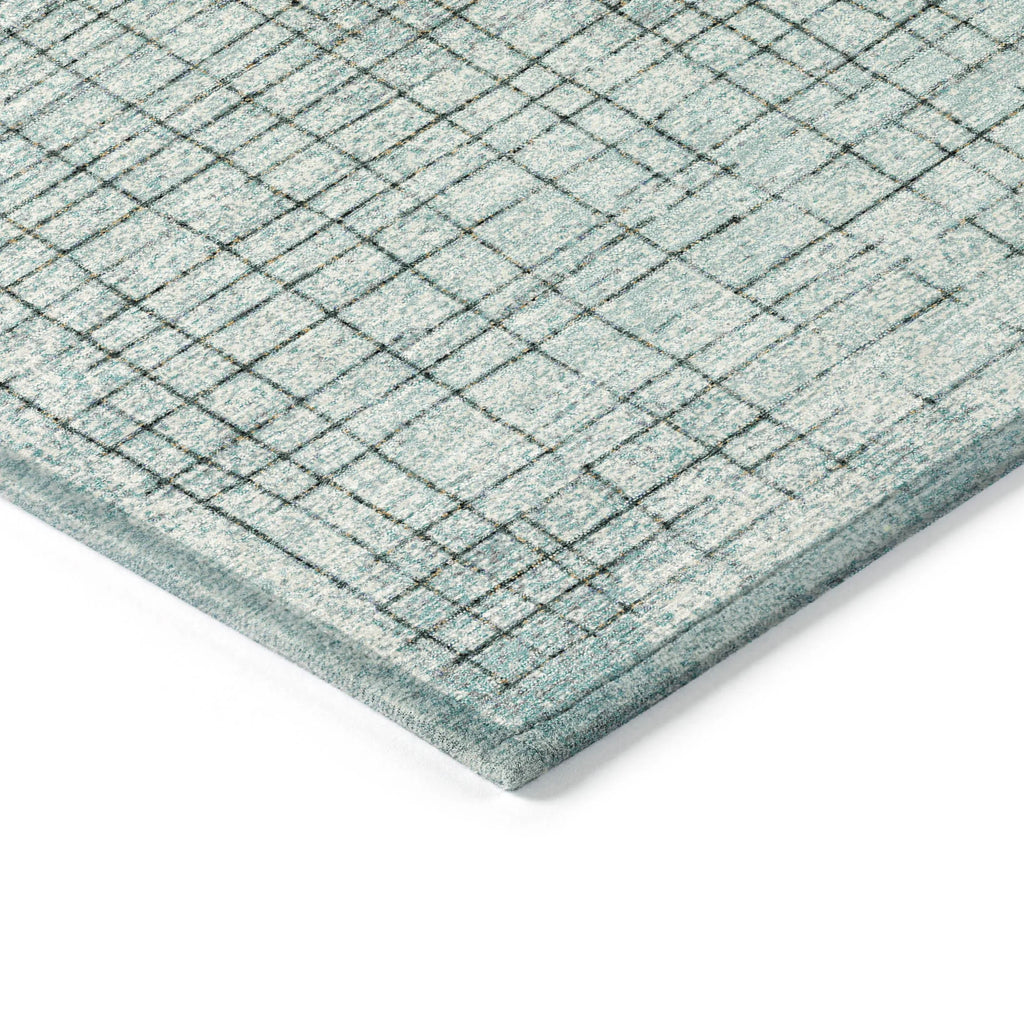 HMS 9' X 12' Teal Blue and Gray Geometric Indoor Outdoor Area Rug Washable Carpet