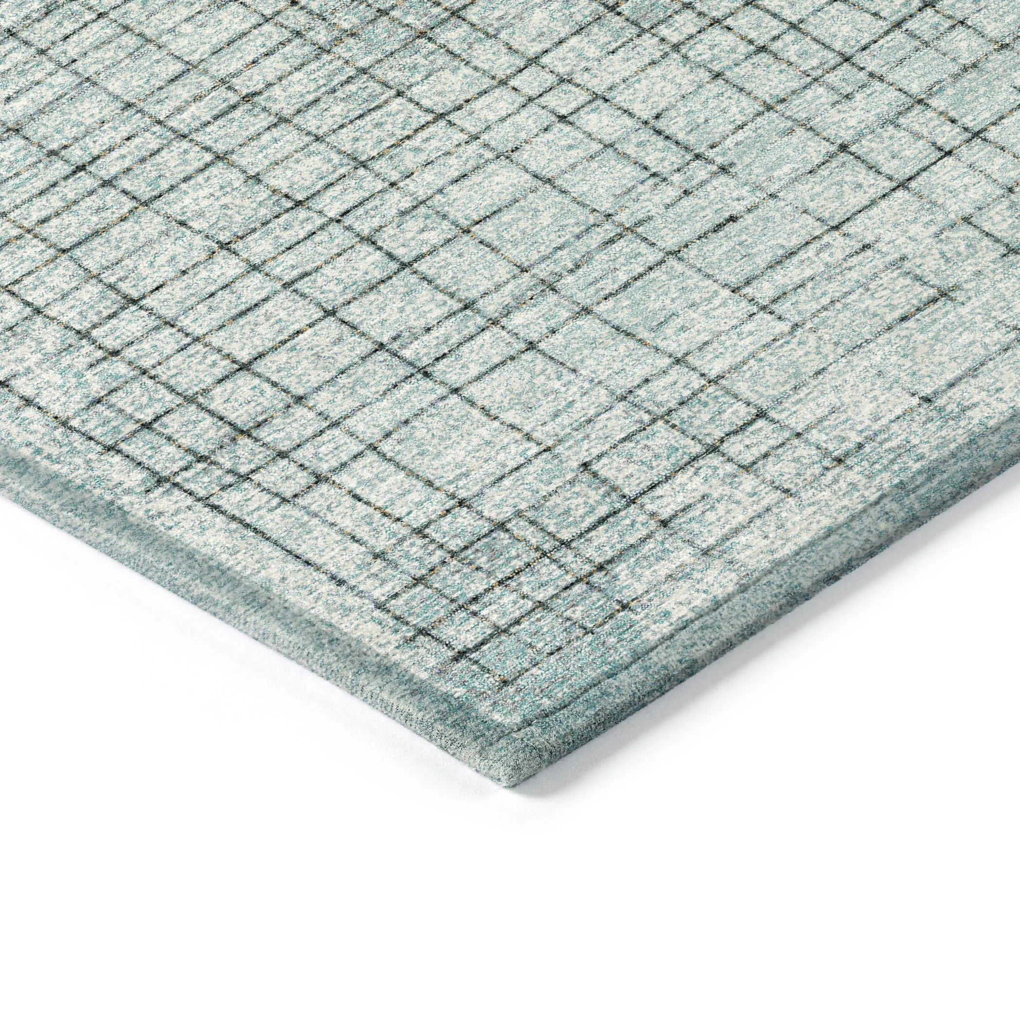 HMS 9' X 12' Teal Blue and Gray Geometric Indoor Outdoor Area Rug Washable Carpet