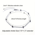 925 Sterling Silver Beads Anklet for Women Adjustable Foot Chain Hypoallergenic Summer Beach Jewelry Fine Anklets