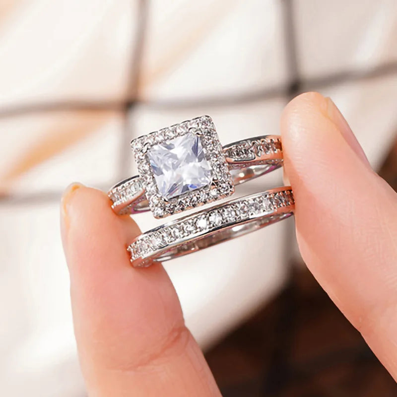 T0047 Princess Cut Diamond Engagement Ring White Gold Women's Natural G Color Diamond Band Jewelry