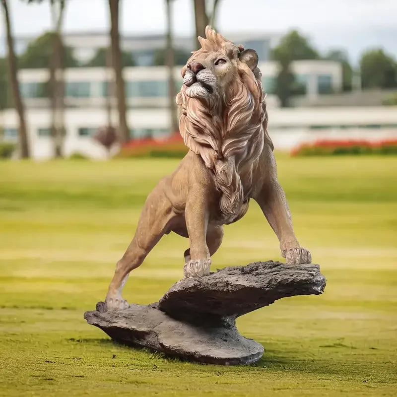 19-Inch Majestic Lion Statue for Outdoor Decor - Realistic Glass Artwork with Lifelike Mane & Expressive Eyes, Perfect for Yards