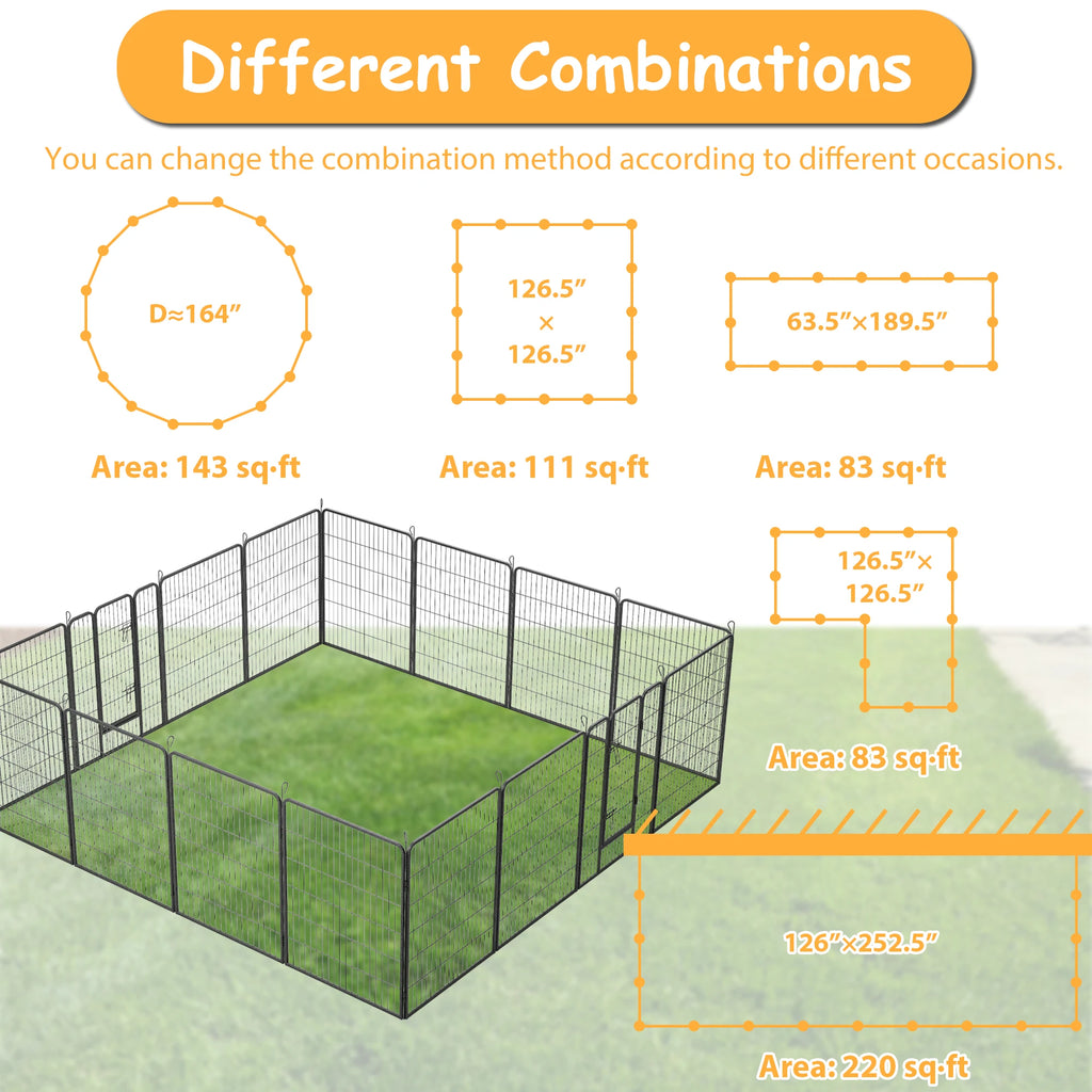 Dog Playpen Outdoor 16 Panels Dog Pen 40" Height Dog Fence Exercise Pen with Doors for Large Medium Small Dogs