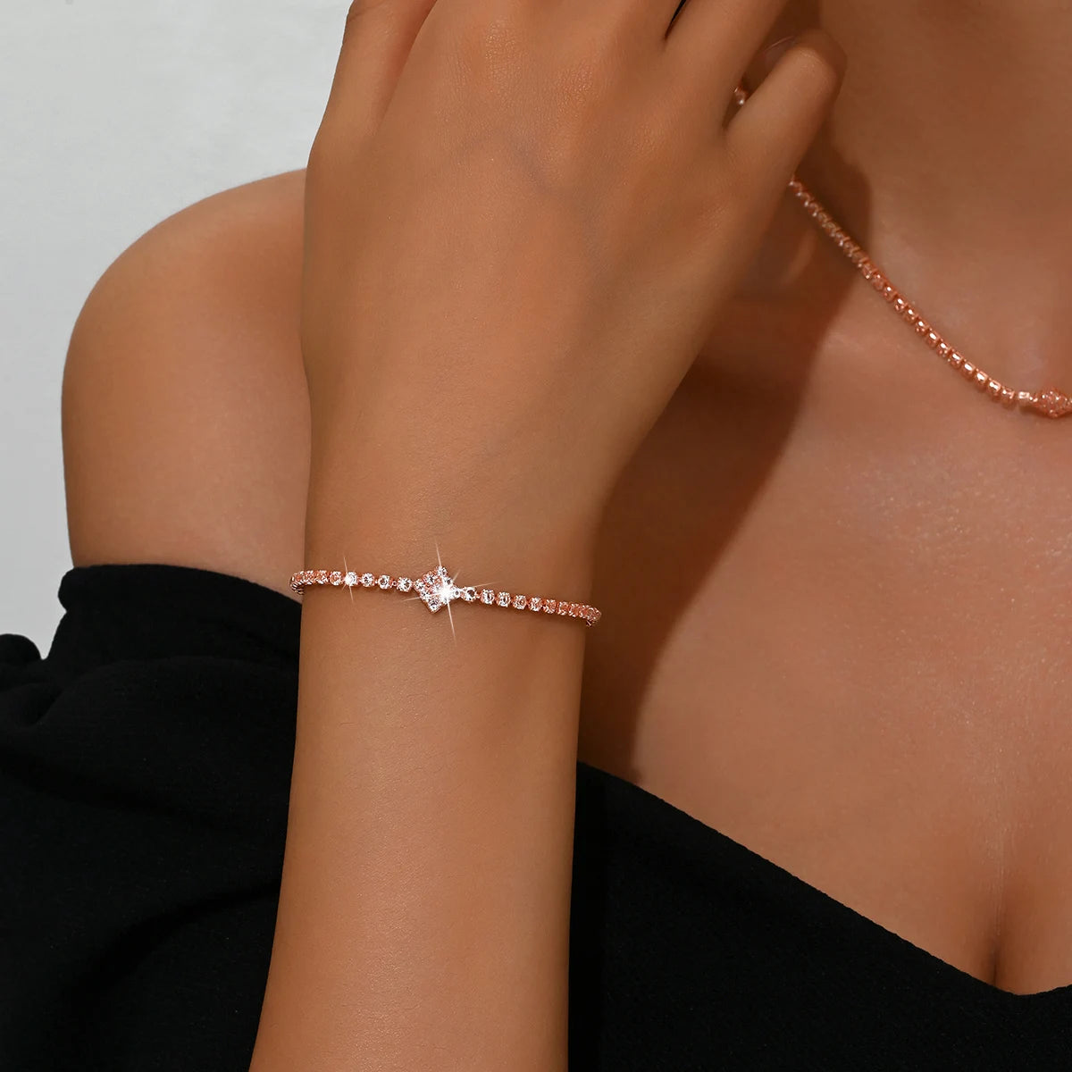 Rose gold jewelry Niche Fashion Personality High-end Sense Versatile Claw Chain Necklace Earring Bracelet Set