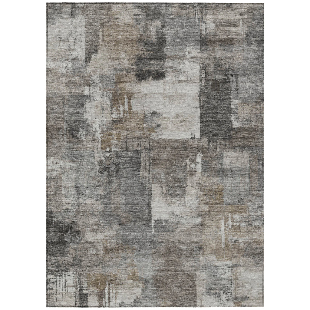 HMS 5' X 8' Abstract Washable Indoor Outdoor Area Rug in Pewter Khaki and Charcoal