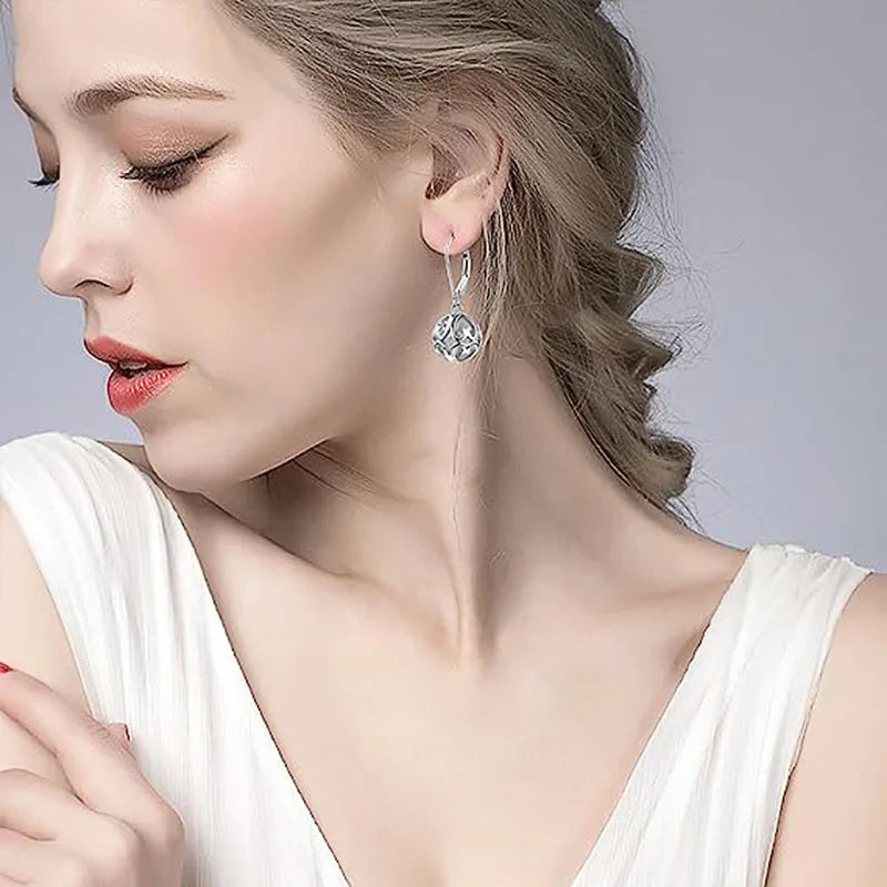 Classic White Gold Ball Drop Earrings For Women Alloy Fashion Jewelry Gift