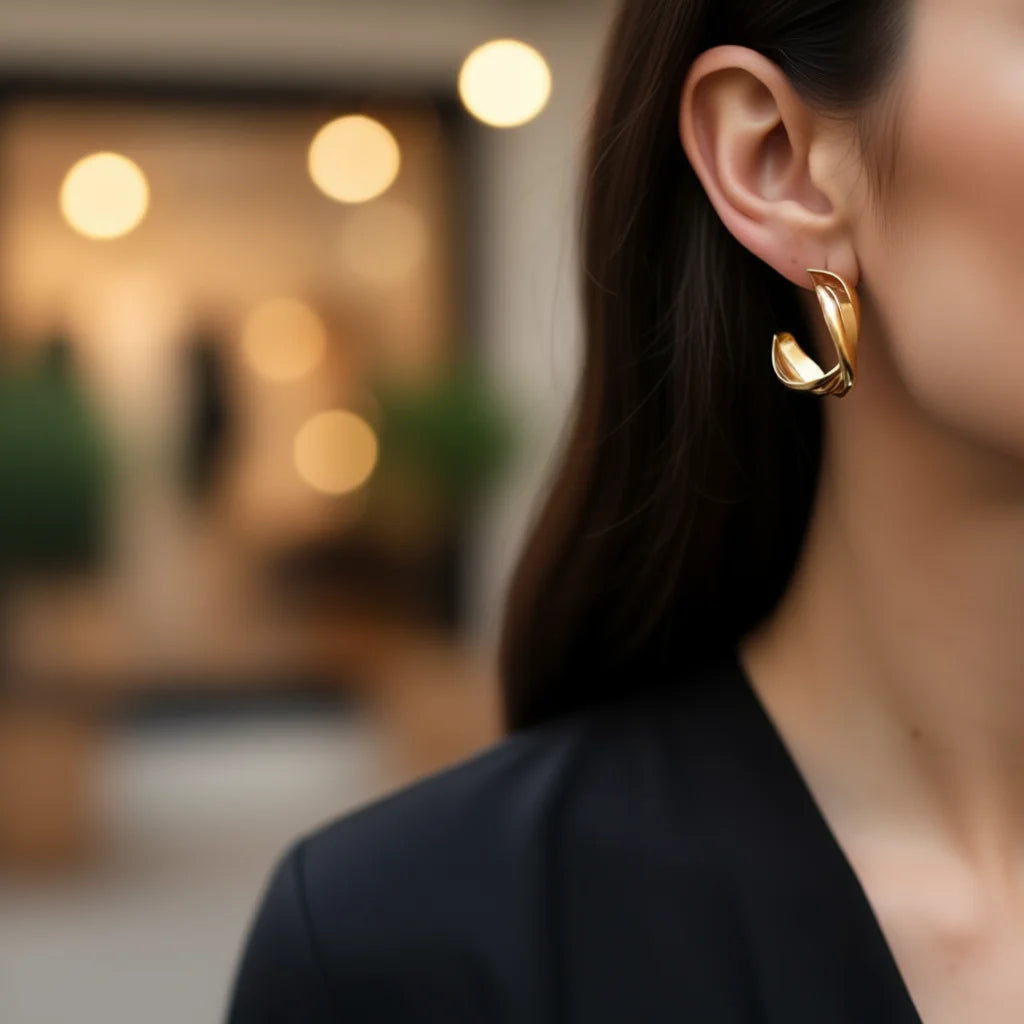 Golden Geometric Huggie Earrings Alloy Gold Plated Trendy Unisex Fashion Jewelry