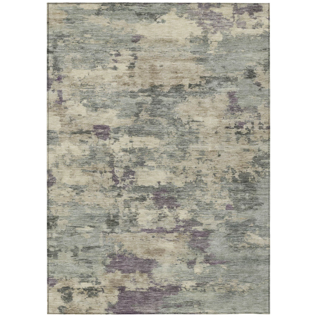 HMS 10' X 14' Abstract Indoor Outdoor Area Rug Sage Gray and Plum Washable Rubber Material