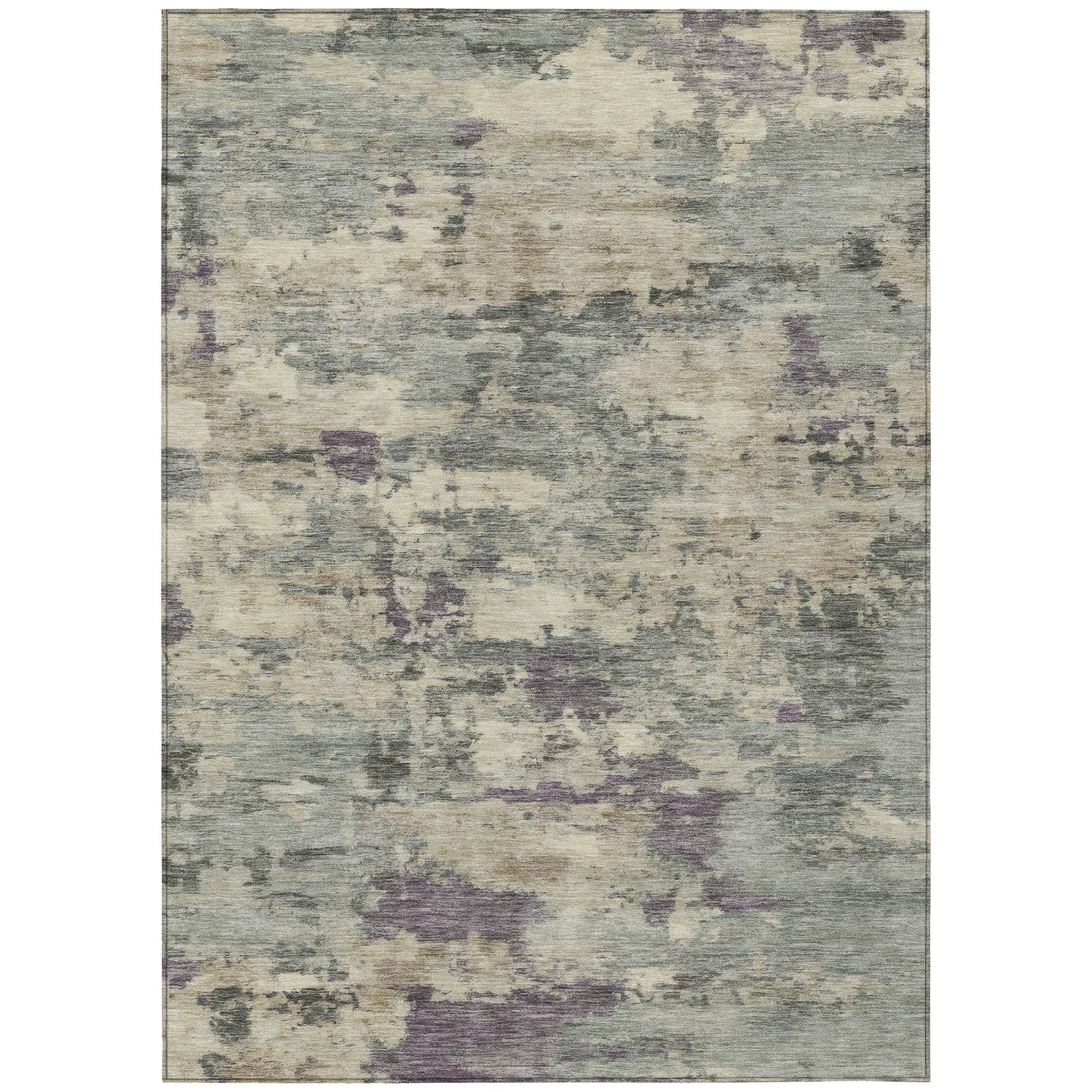HMS 10' X 14' Abstract Indoor Outdoor Area Rug Sage Gray and Plum Washable Rubber Material
