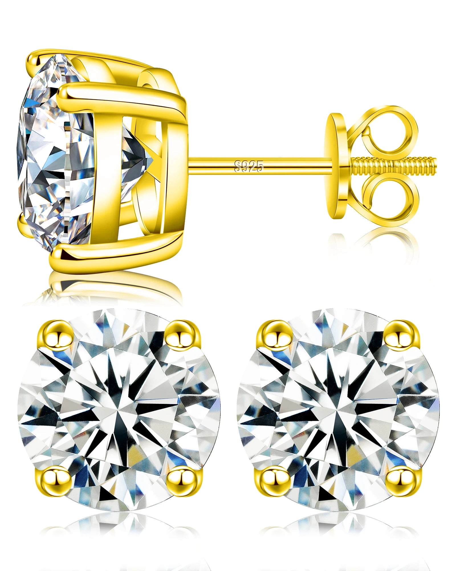 USA Warehouse Luxury Jewelry Classic Screw Back Gold 925 Sterling Silver VVS Moissanite Diamond Stud Earrings for Men Women