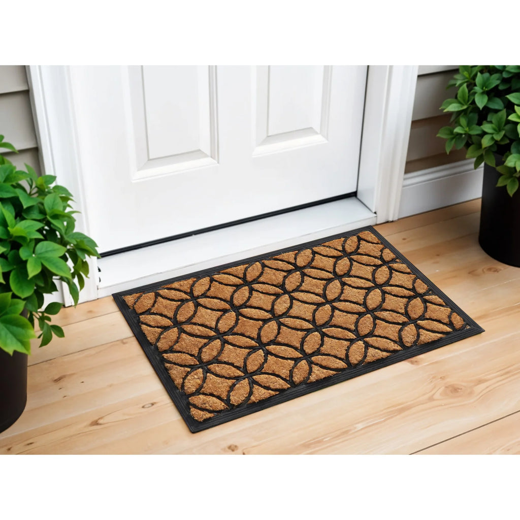 HMS 24\" X 36\" Geometric Outdoor Coir and Rubber Door Mat Black and Natural-Durable Indoor/Outdoor Mat for Home or Office