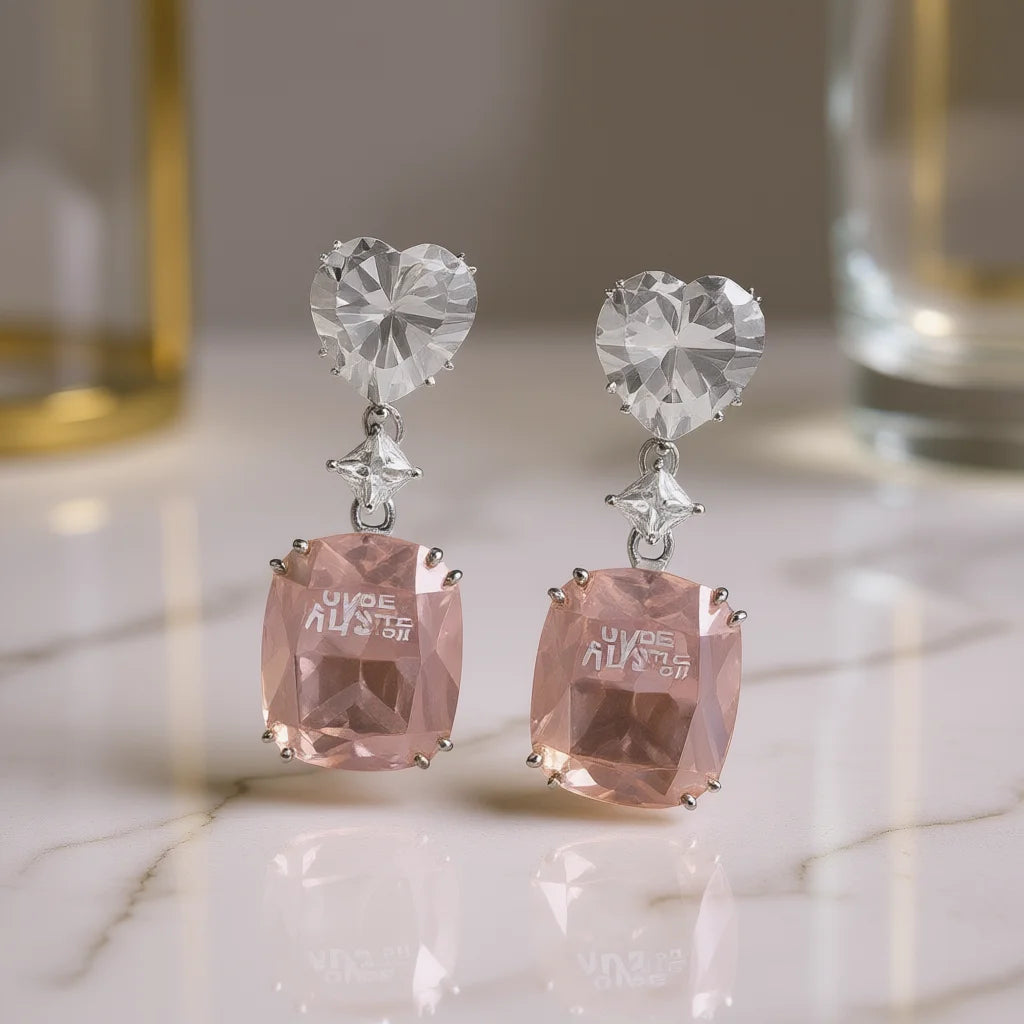 Uvde Austin Crystal Heart Drop Earrings For Women Romantic Party Jewelry Claw Setting Pink Stone Earrings