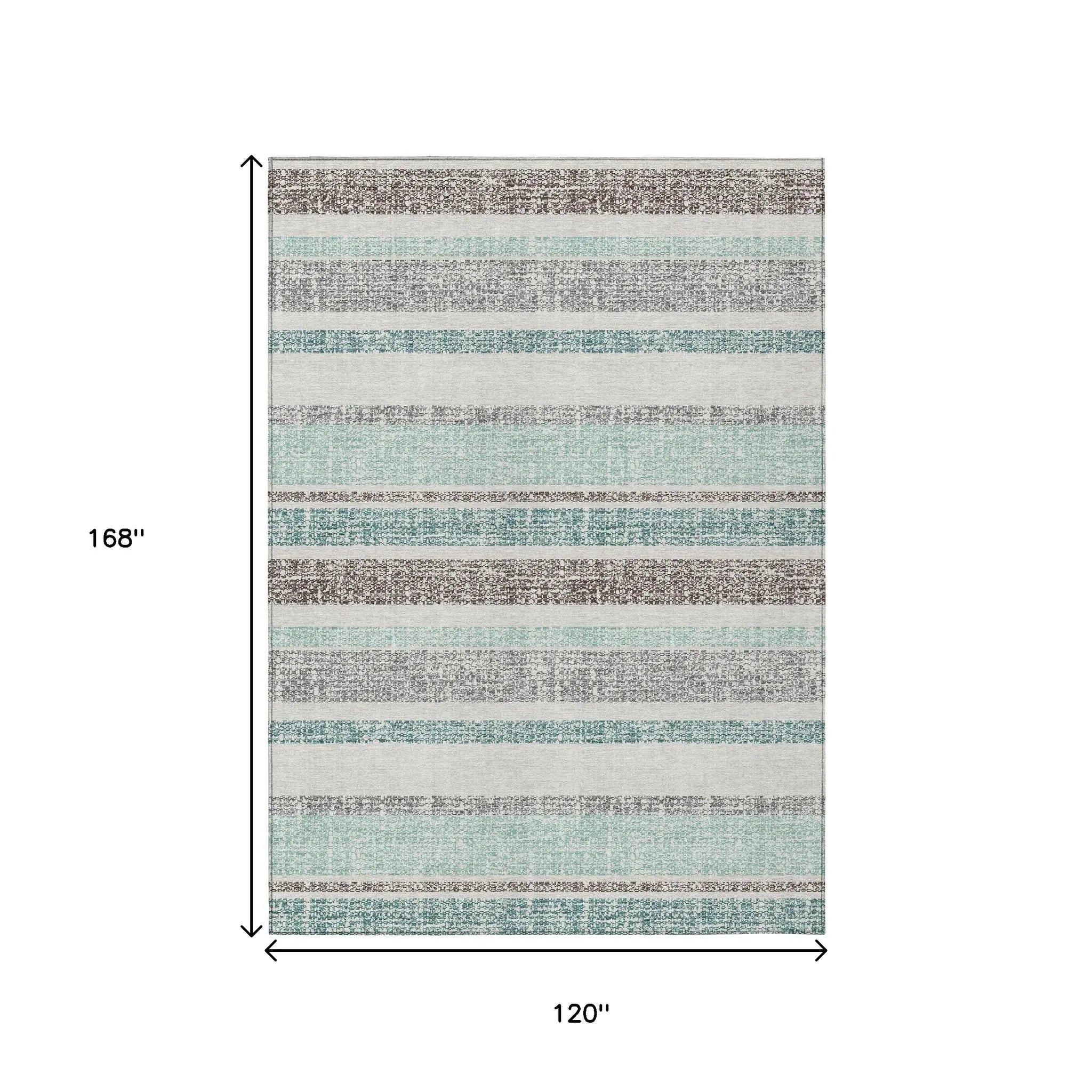 HMS 10' X 14' Teal Blue and Gray Striped Washable Indoor Outdoor Area Rug for Indoor Outdoor Use Perfect Carpet for Your Space