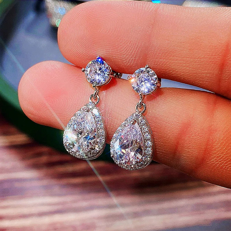 Luxury Water Drop Crystal Earrings For Women 925 Silver Bezel Setting Party Jewelry Yellow Diamond Rhinestone Earrings