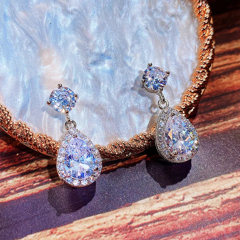 Luxury Water Drop Crystal Earrings For Women 925 Silver Bezel Setting Party Jewelry Yellow Diamond Rhinestone Earrings