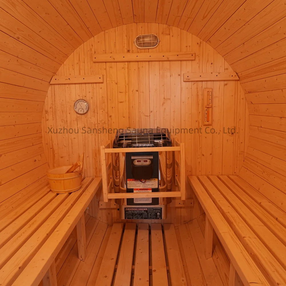 2-4 Person Outdoor Barrel Sauna - Premium White Pine Construction Traditional Dry Steaming Backyard Steam Relaxation Haven