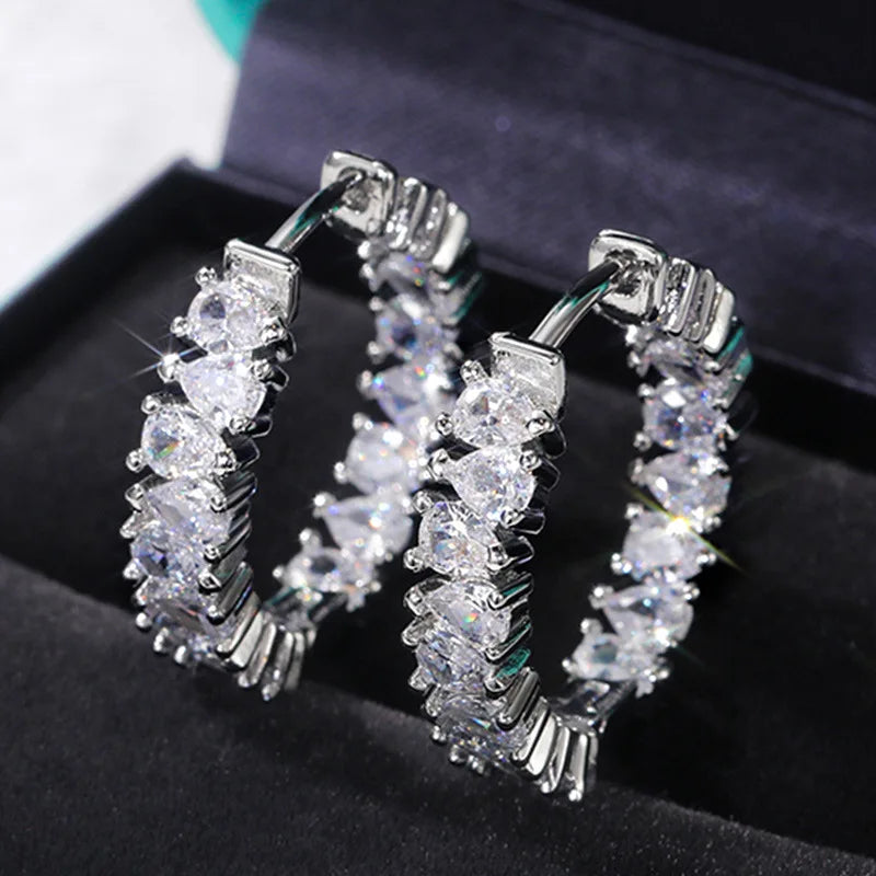 E793 Teardrop White Gold Diamond Drop Earrings Baguette Cut Channel Setting Luxury Women's Wedding Fine Jewelry