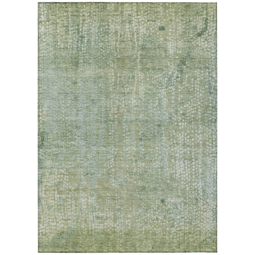 HMS 8' X 10' Abstract Indoor Outdoor Area Rug Green and Ivory Washable Carpet