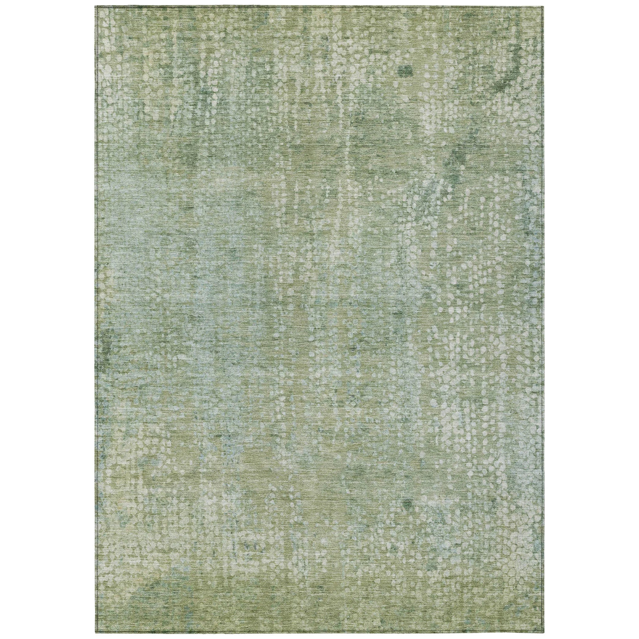 HMS 8' X 10' Abstract Indoor Outdoor Area Rug Green and Ivory Washable Carpet