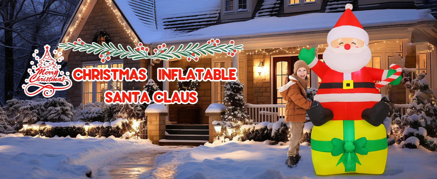 COMIN 7 Ft Christmas Indoor/Outdoor Party Decorations Santa Claus Figurine with LED Lights for Garden Lawn & Yard Blow Decor