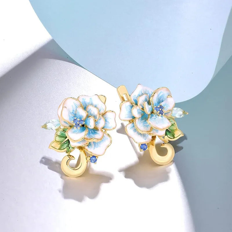 Golden Flower Stud Earrings For Women 18K Gold Plated Pearl Inlay Everyday Wear Fine Jewelry