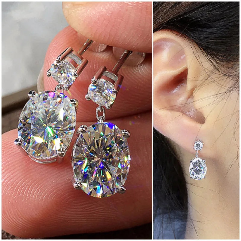 White Gold 18K Solid Gold Lab Grown Diamond Earrings Oval Cut D Color for Certified Classic Wedding Jewelry Women's