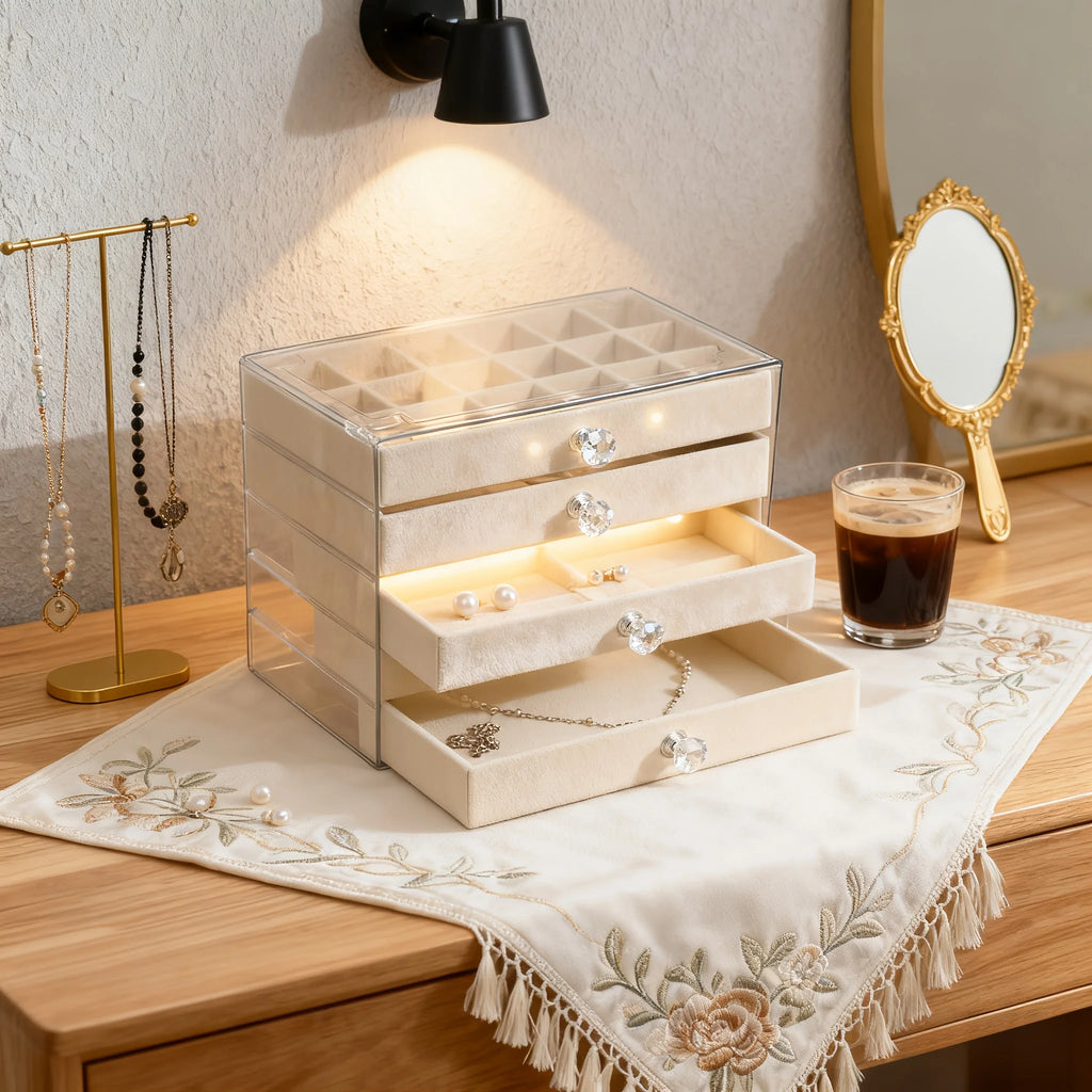 Transparent Home Desktop 5-Tier Countertop Drawer Jewelry Boxes.Multiple Options Available: 5-layer Jewelry Box or Set of 6
