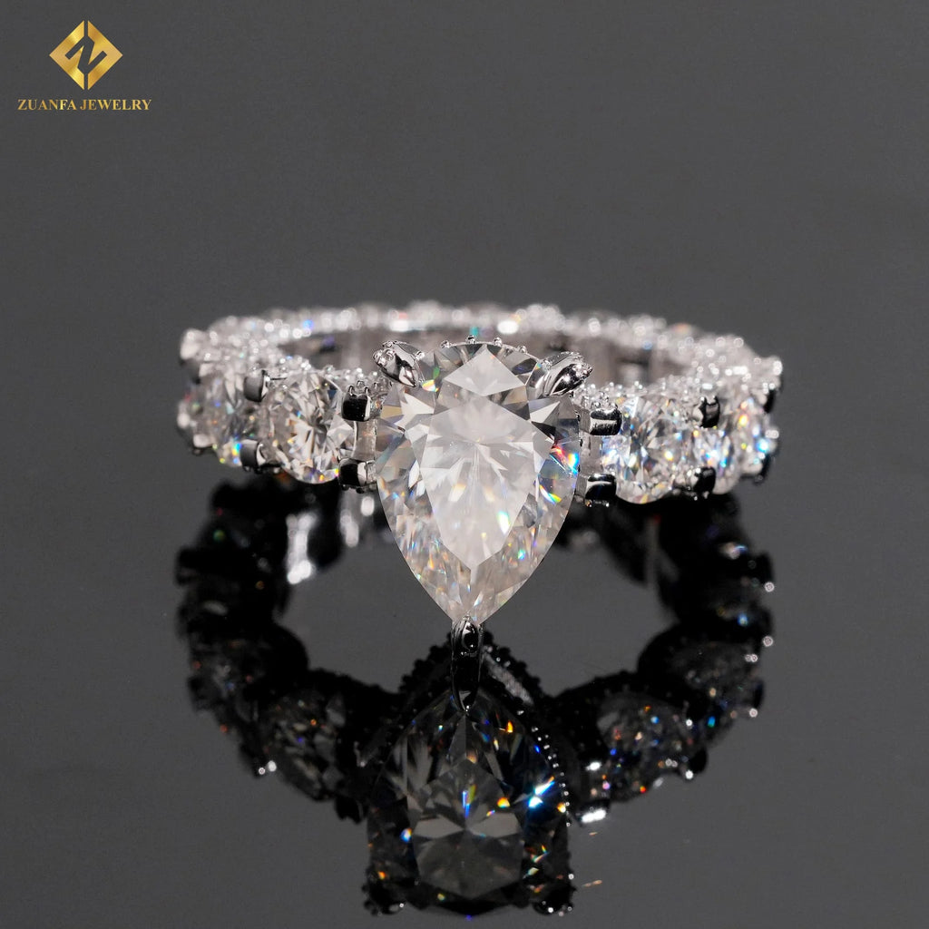 US Local Stock Warehouse Moissanite Jewelry Rings Unisex Men Women Iced Out Pear Shaped Cut Moissanite 925 Sterling Silver