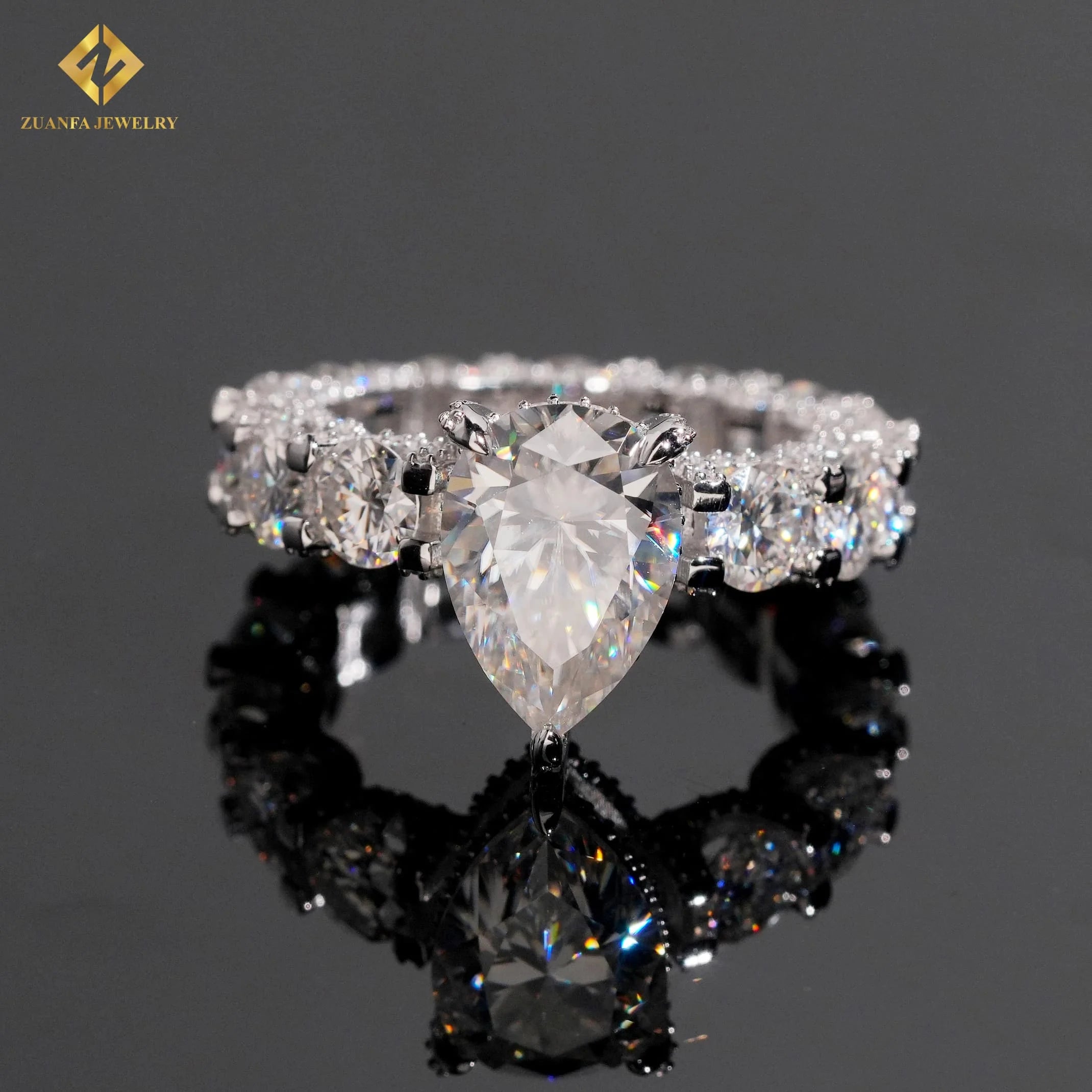 US Local Stock Warehouse Moissanite Jewelry Rings Unisex Men Women Iced Out Pear Shaped Cut Moissanite 925 Sterling Silver