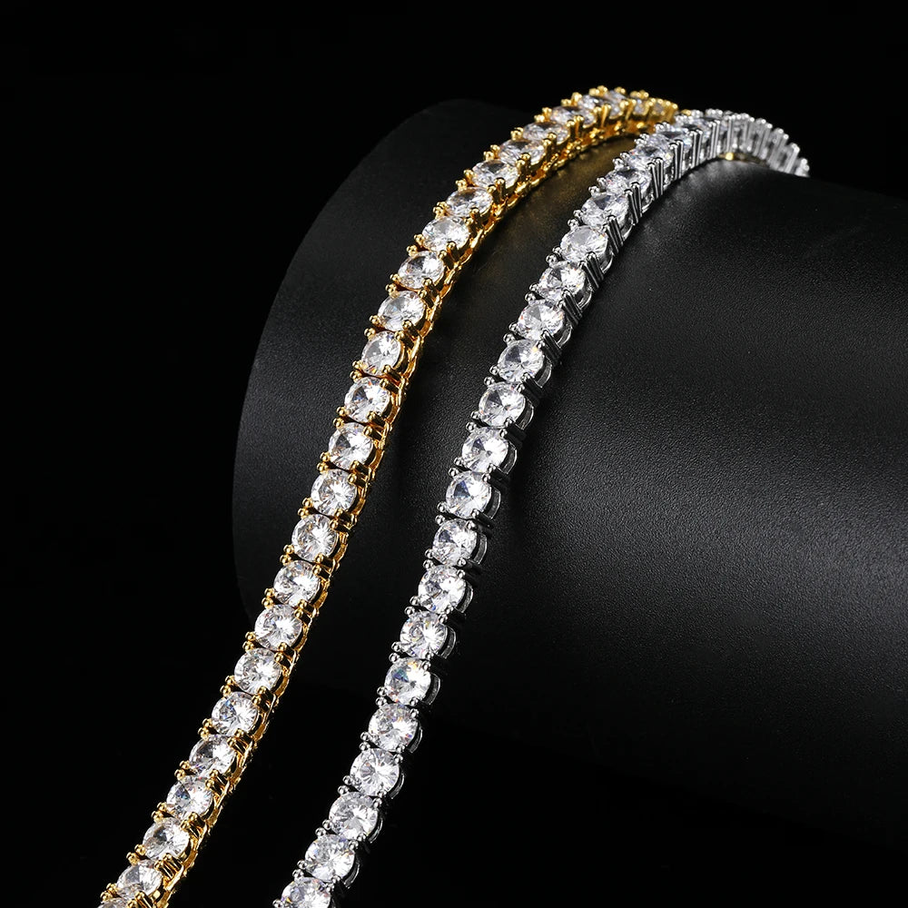 NUOYA USA Warehouse 3mm/4mm Iced Out Diamond Tennis Chain Bracelet Round CZ Stones Hip Hop Jewelry Gift for Men Women
