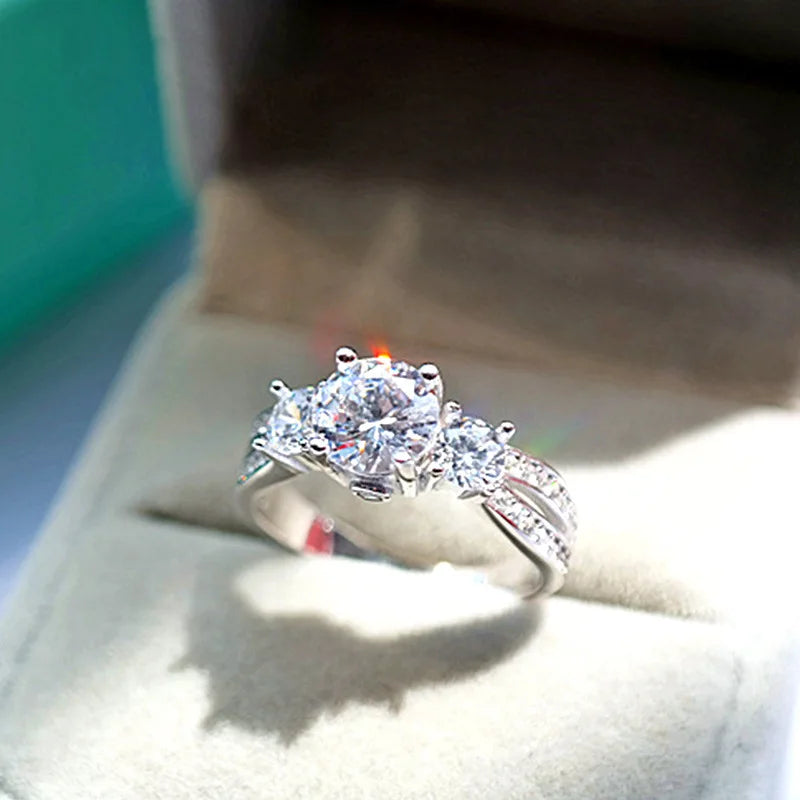 Q426 White Gold Diamond Ring Round Brilliant Cut Natural G Color Engagement Women's Jewelry