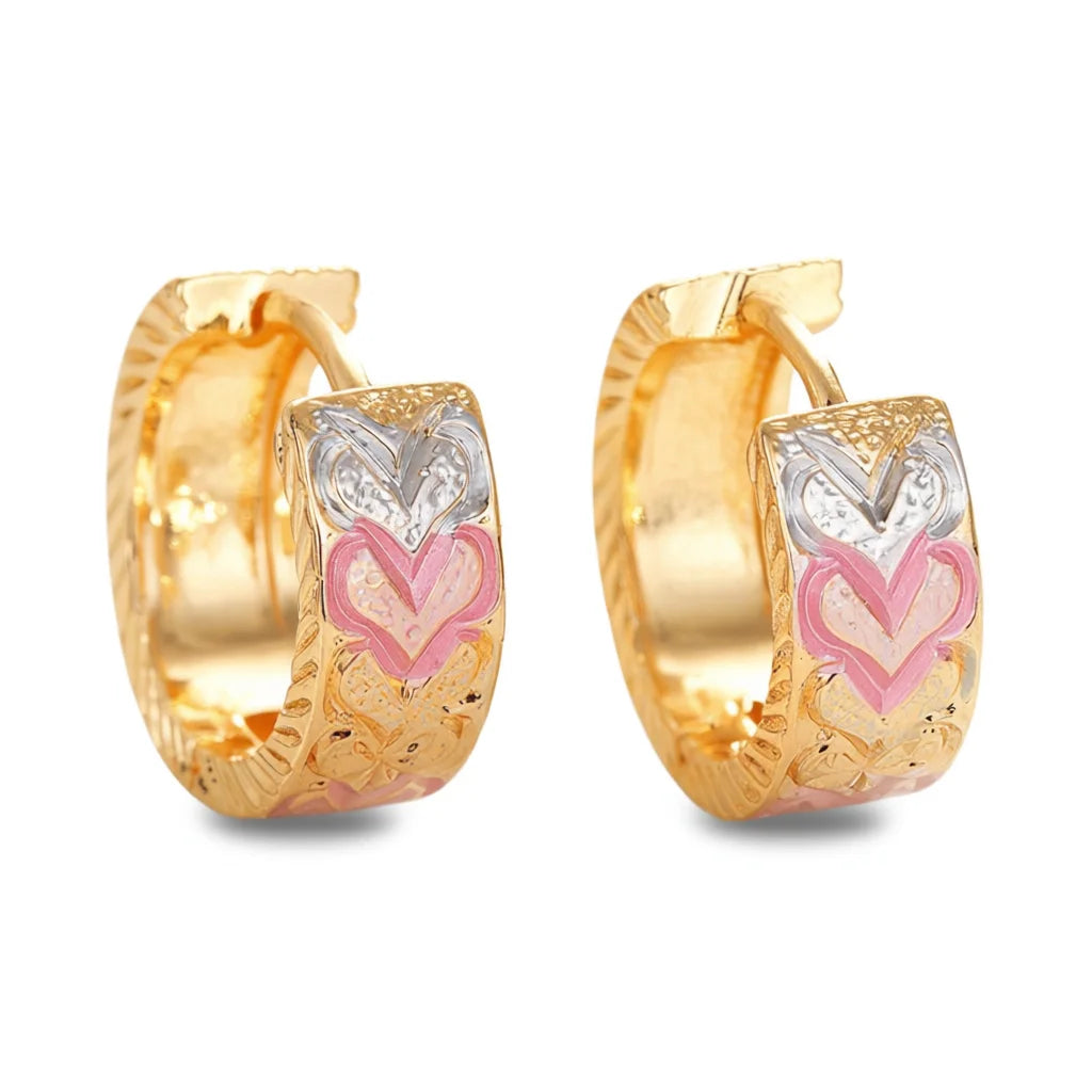E4496 Gold Hoop Earrings With Heart Pattern Crystal Rhinestone Bezel Setting Women's Cute Everyday Wear Jewelry