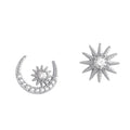 Star And Moon Stud Earrings 925 Silver White Gold Plated Crystal Rhinestone Minimalist Everyday Wear Women's Jewelry