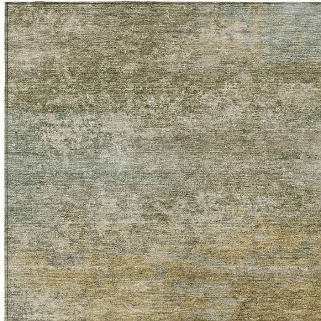 HMS 5' X 8' Abstract Indoor Outdoor Area Rug Beige and Fern Green Washable Carpet