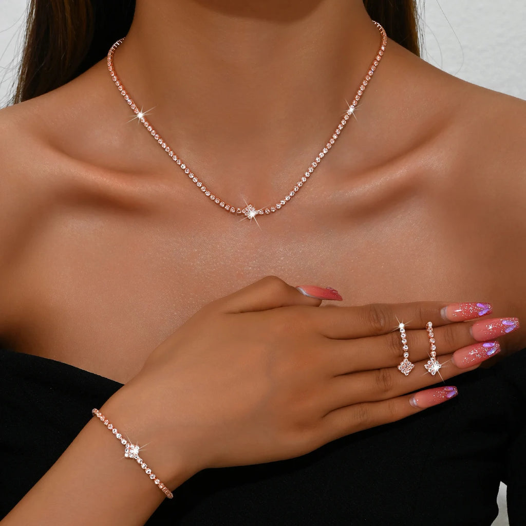 Rose gold jewelry Niche Fashion Personality High-end Sense Versatile Claw Chain Necklace Earring Bracelet Set