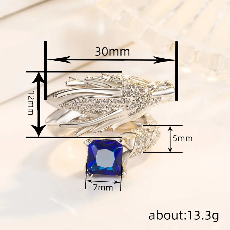 T0837 Dragon Head Cocktail Ring 925 Silver Pave Setting Crystal Rhinestone Unisex Fine Jewelry Gift