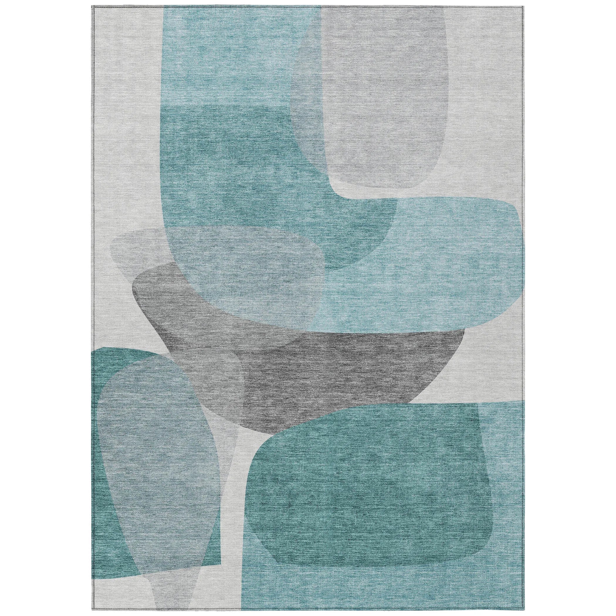 HMS 3' X 5' Abstract Indoor Outdoor Area Rug Teal Blue and Gray Washable Carpet