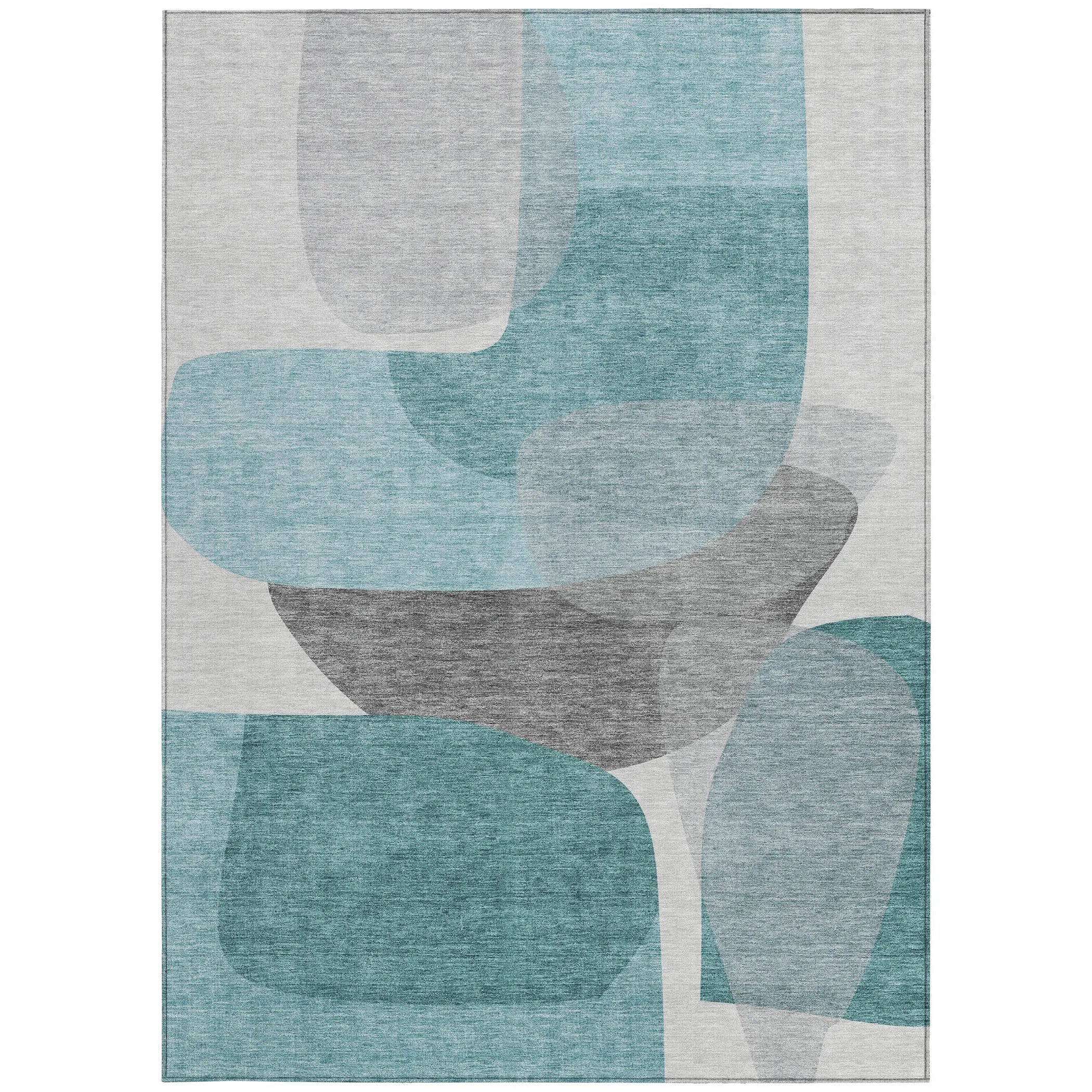 HMS 3' X 5' Abstract Indoor Outdoor Area Rug Teal Blue and Gray Washable Carpet