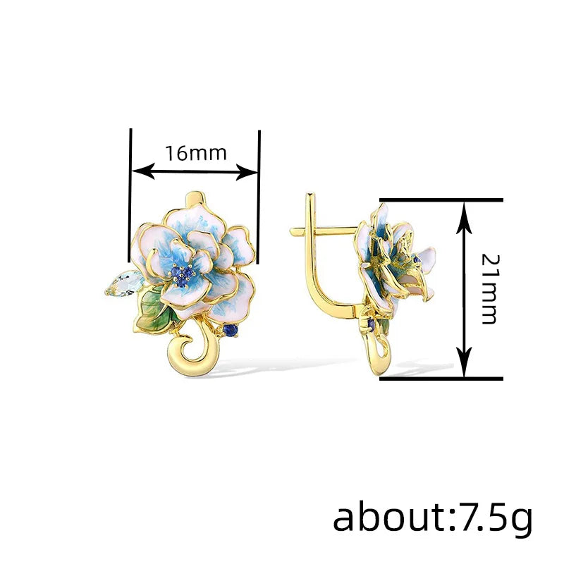 Golden Flower Stud Earrings For Women 18K Gold Plated Pearl Inlay Everyday Wear Fine Jewelry