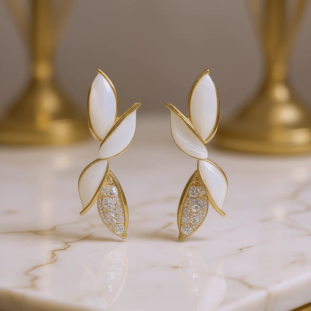 E1926 Gold Plated Drop Earrings Women's Crystal Rhinestone Micro Insert Plant Shape Wedding Romantic Style Jewelry
