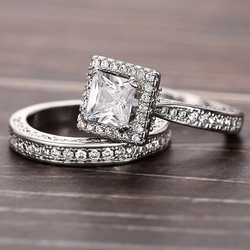 T0047 Princess Cut Diamond Engagement Ring White Gold Women's Natural G Color Diamond Band Jewelry
