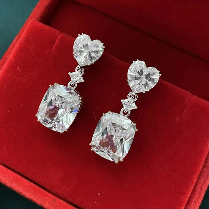 Uvde Austin Crystal Heart Drop Earrings For Women Romantic Party Jewelry Claw Setting Pink Stone Earrings