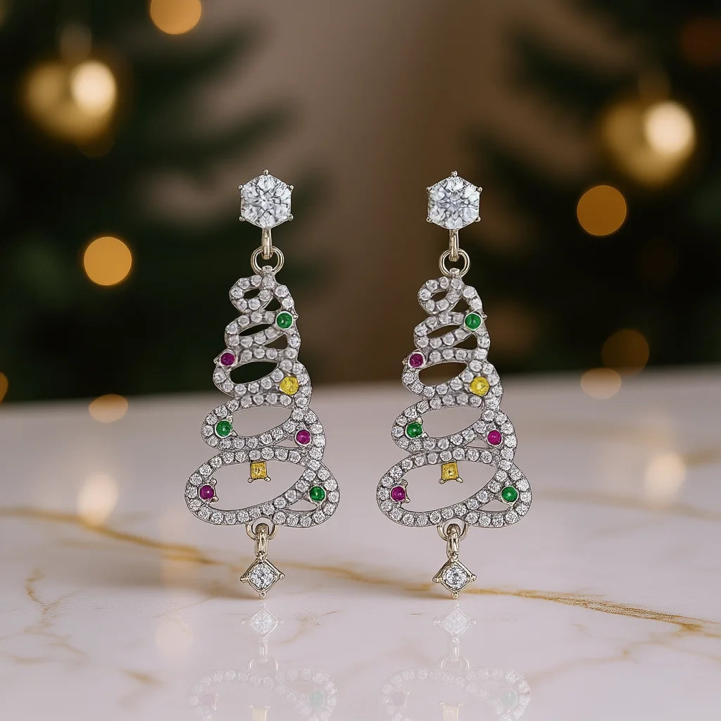 Luxury Diamond Earrings White Gold E3445 Round Brilliant Cut Natural Diamonds with Emerald Cut Side Stones Women's Party Jewelry