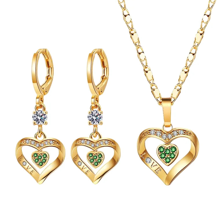 A Set of Four Earrings and Necklace Set Classic 18K Gold Coated Jewelry Sets Fashion Heart Design for Women Daily Jewelry