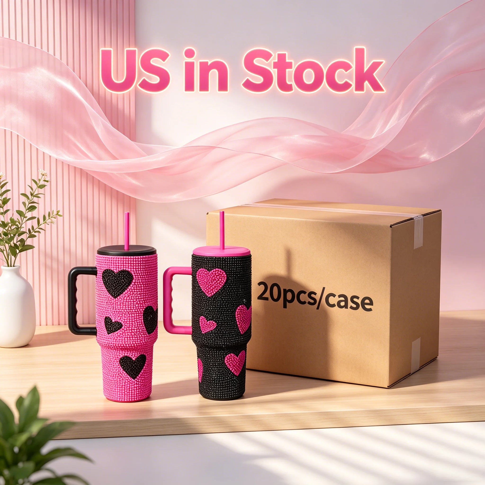 Us Warehouse 40 OZ Sparkle Rhinestone Shatterproof Travel Mug 40OZ insulated Tumbler for Home Office Outdoor Daily Use