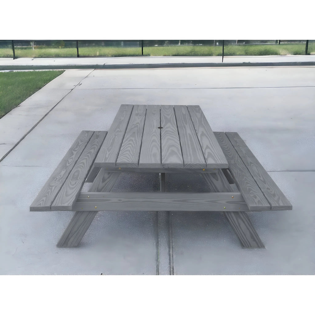 hms 94" Gray Solid Wood Outdoor Picnic Table with Umbrella Hole
