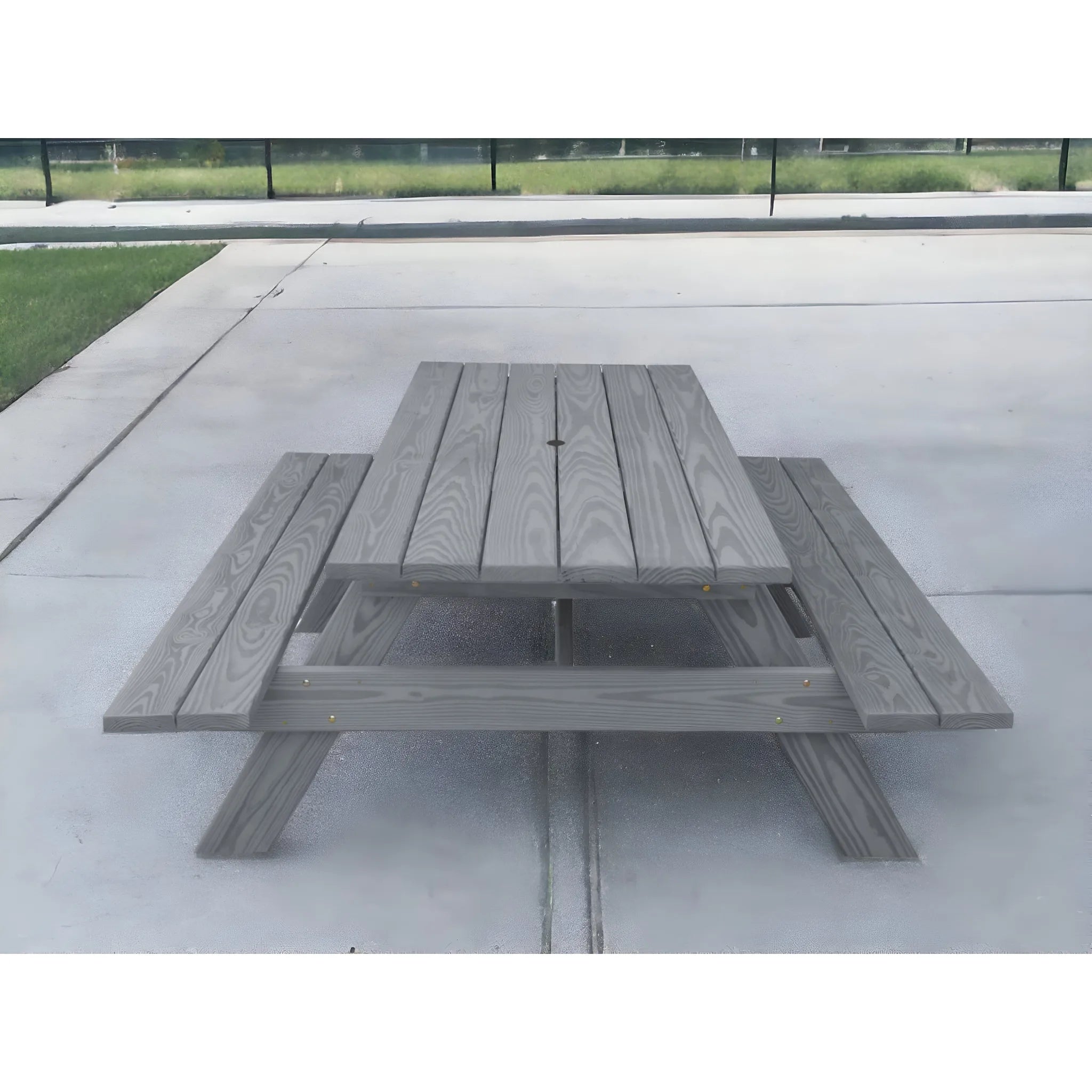 hms 94" Gray Solid Wood Outdoor Picnic Table with Umbrella Hole