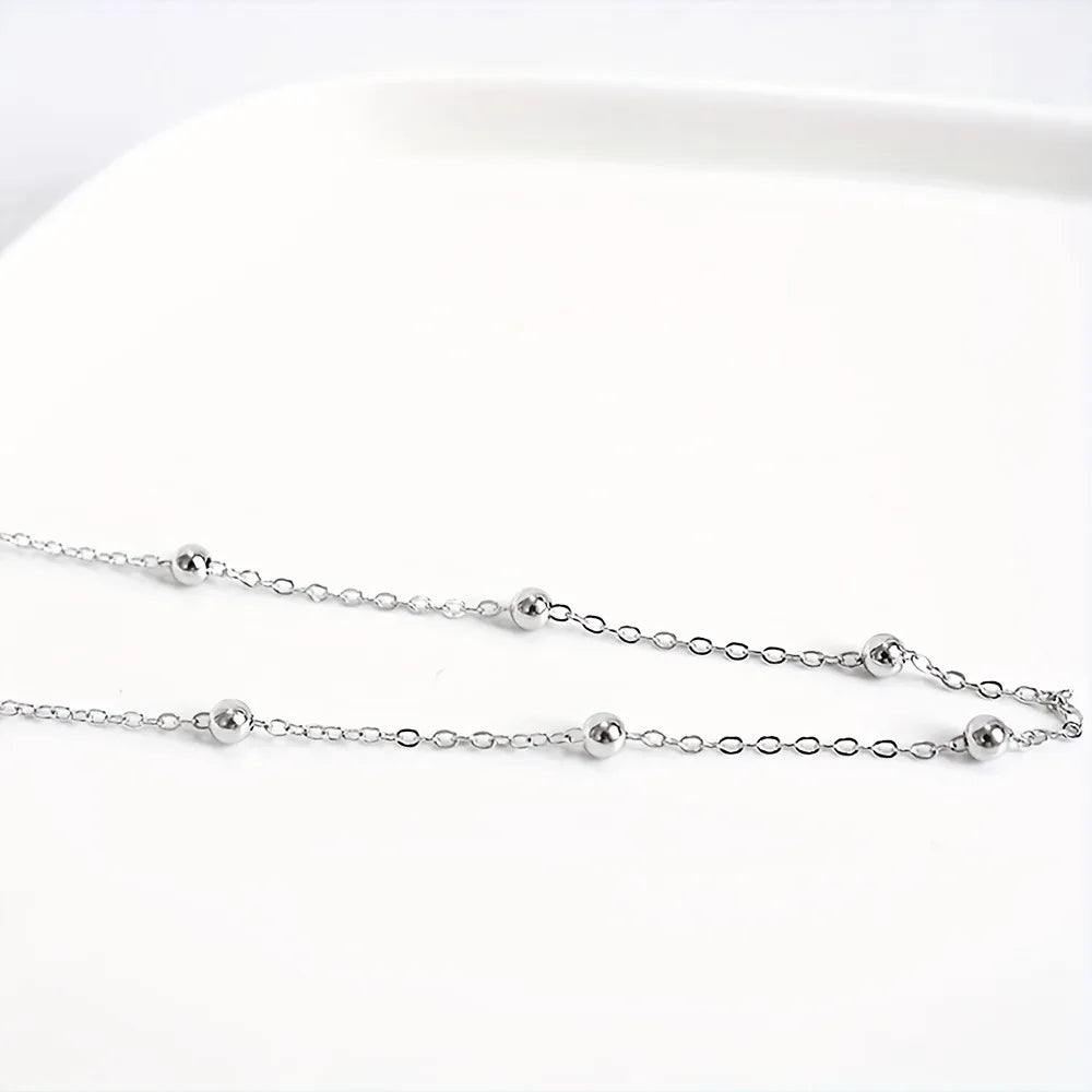 925 Sterling Silver Beads Anklet for Women Adjustable Foot Chain Hypoallergenic Summer Beach Jewelry Fine Anklets