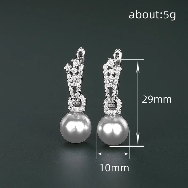 Classic Akoya Pearl Ball Shape Earrings 925 Silver Rhodium Plated Round White AAA Pave Setting Studs for Wedding Women's Jewelry