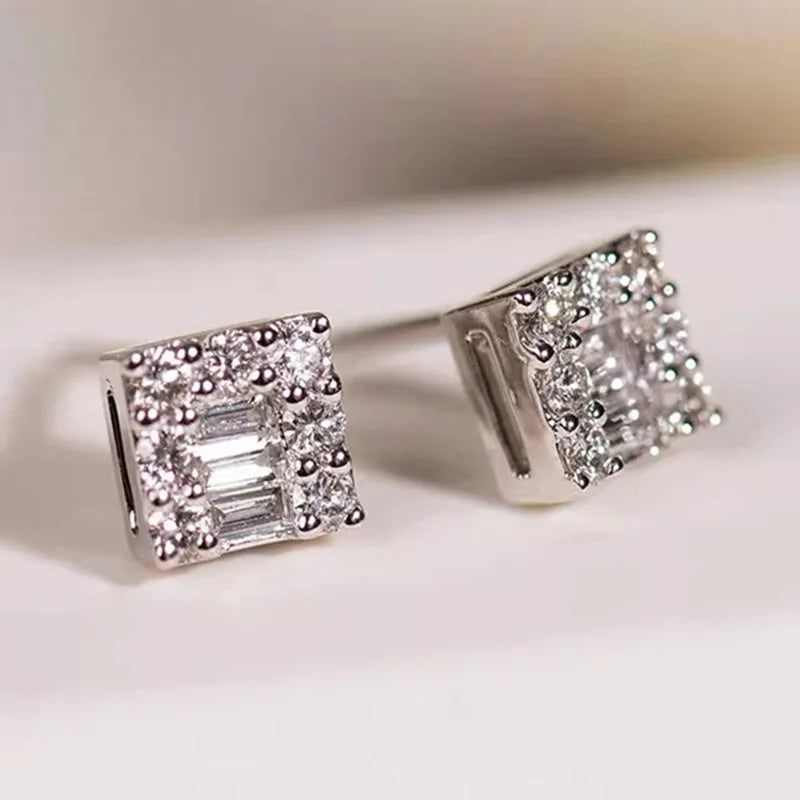 White Gold Diamond Earrings Baguette Cut G Color Natural Diamonds Classic Style Women's Wedding Jewelry