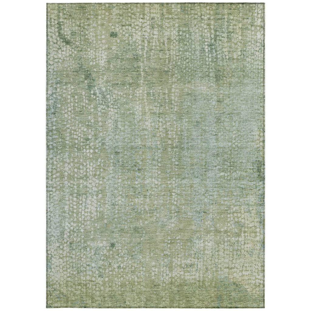 HMS 8' X 10' Abstract Indoor Outdoor Area Rug Green and Ivory Washable Carpet